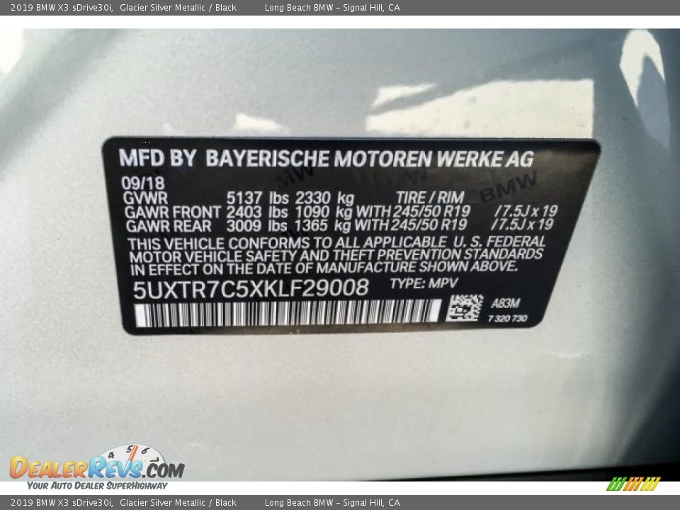 2019 BMW X3 sDrive30i Glacier Silver Metallic / Black Photo #11