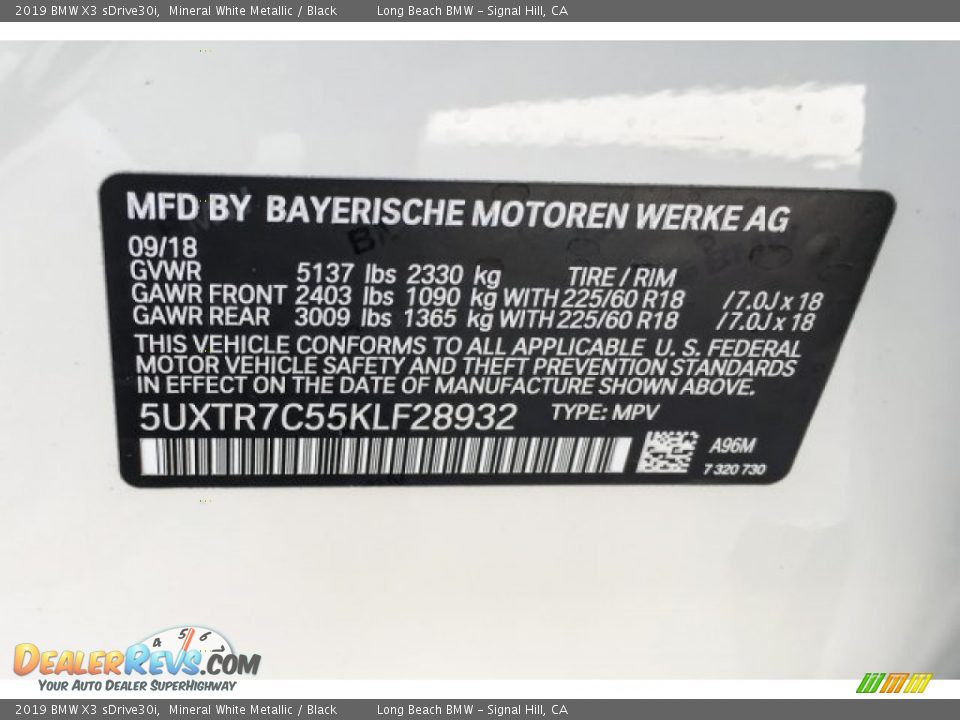 2019 BMW X3 sDrive30i Mineral White Metallic / Black Photo #11