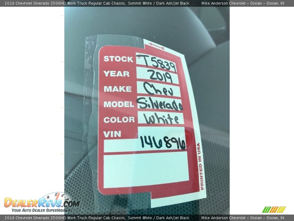 2019 Chevrolet Silverado 3500HD Work Truck Regular Cab Chassis Summit White / Dark Ash/Jet Black Photo #16