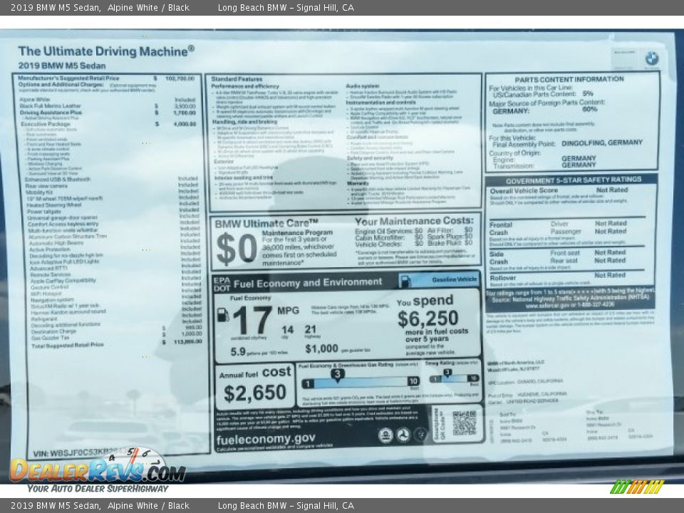 2019 BMW M5 Sedan Alpine White / Black Photo #10