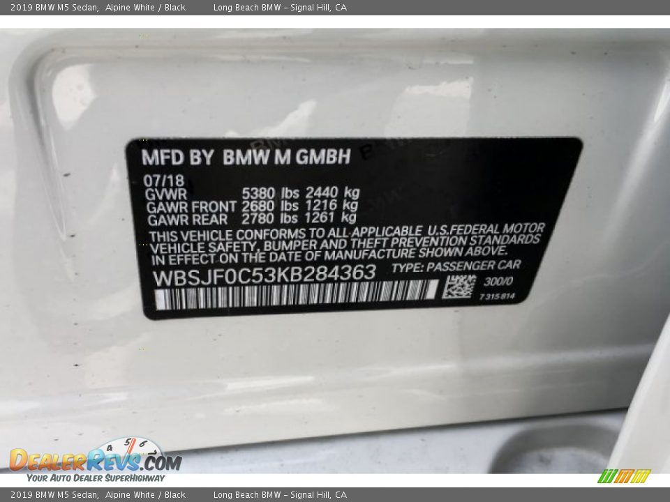 2019 BMW M5 Sedan Alpine White / Black Photo #11