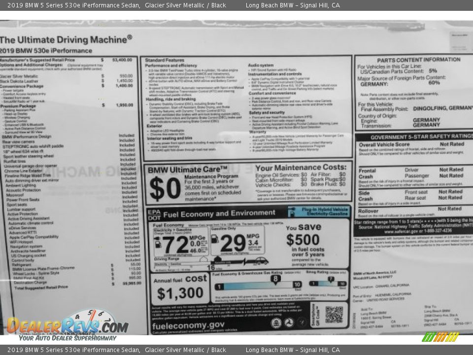 2019 BMW 5 Series 530e iPerformance Sedan Glacier Silver Metallic / Black Photo #10