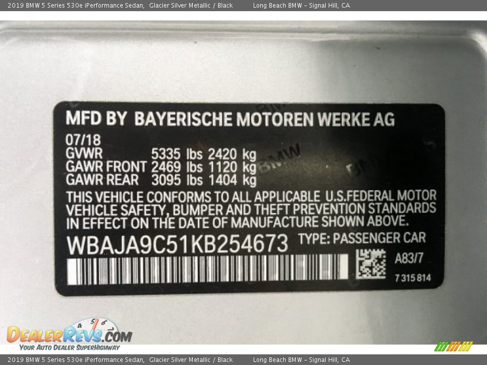 2019 BMW 5 Series 530e iPerformance Sedan Glacier Silver Metallic / Black Photo #11
