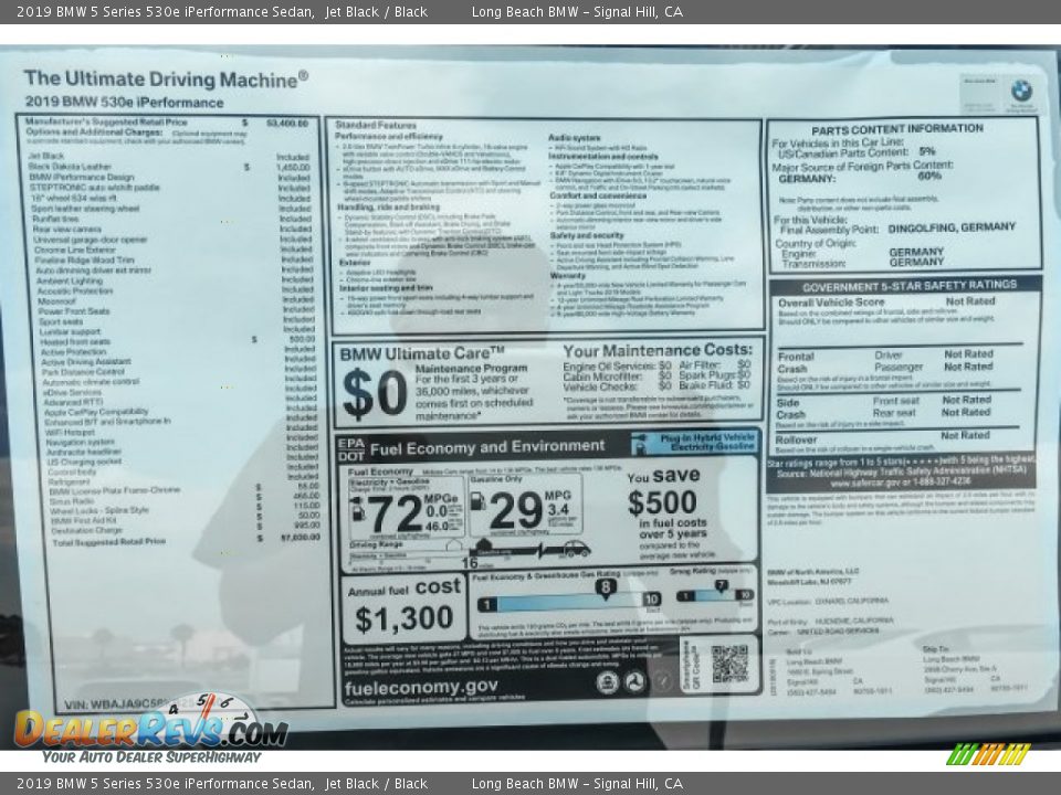 2019 BMW 5 Series 530e iPerformance Sedan Jet Black / Black Photo #10