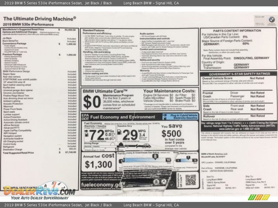 2019 BMW 5 Series 530e iPerformance Sedan Jet Black / Black Photo #10