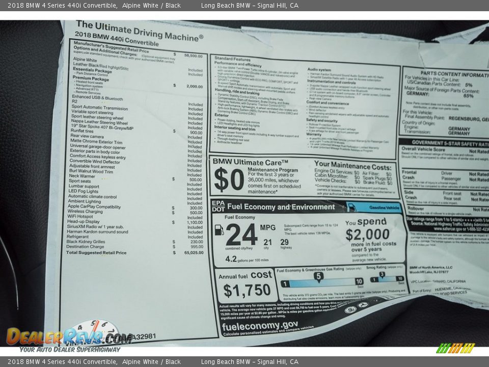 2018 BMW 4 Series 440i Convertible Alpine White / Black Photo #10