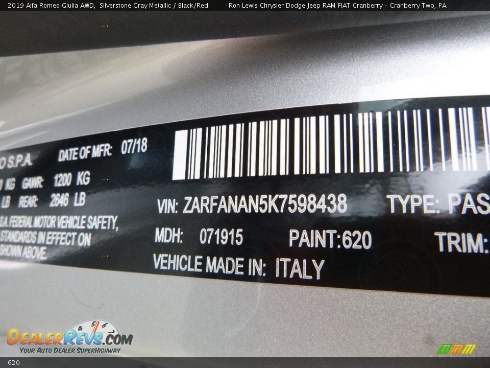 Alfa Romeo Color Code 620 Silverstone Gray Metallic