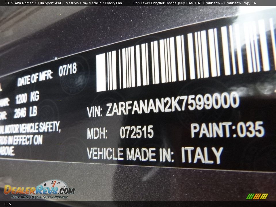 Alfa Romeo Color Code 035 Vesuvio Gray Metallic