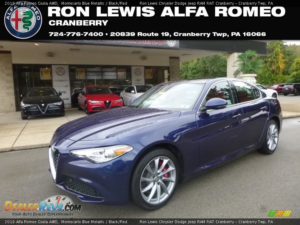 2019 Alfa Romeo Giulia AWD Montecarlo Blue Metallic / Black/Red Photo #1