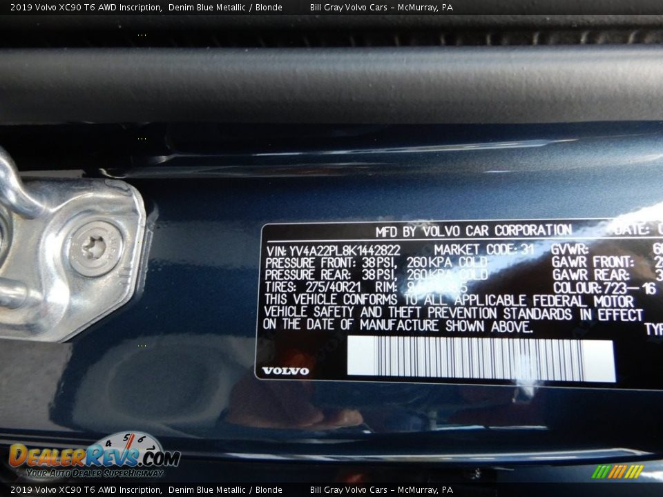 2019 Volvo XC90 T6 AWD Inscription Denim Blue Metallic / Blonde Photo #11