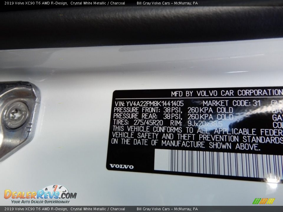 2019 Volvo XC90 T6 AWD R-Design Crystal White Metallic / Charcoal Photo #11