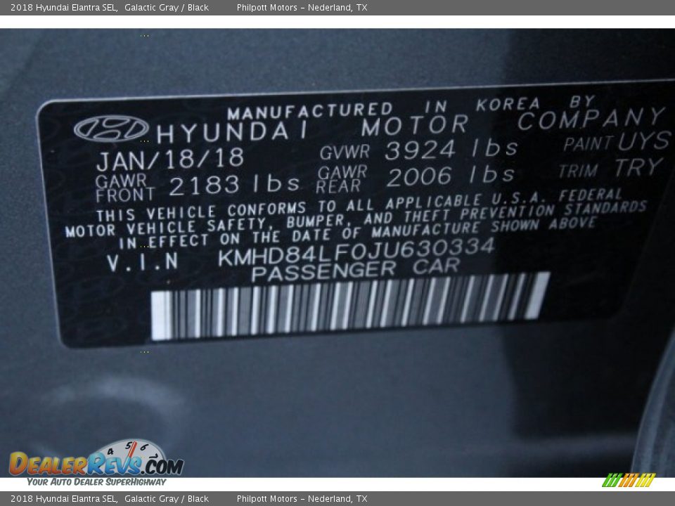 2018 Hyundai Elantra SEL Galactic Gray / Black Photo #34