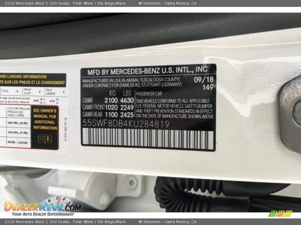 2019 Mercedes-Benz C 300 Sedan Polar White / Silk Beige/Black Photo #11