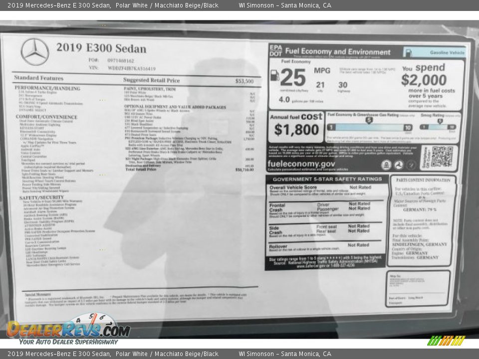 2019 Mercedes-Benz E 300 Sedan Polar White / Macchiato Beige/Black Photo #10