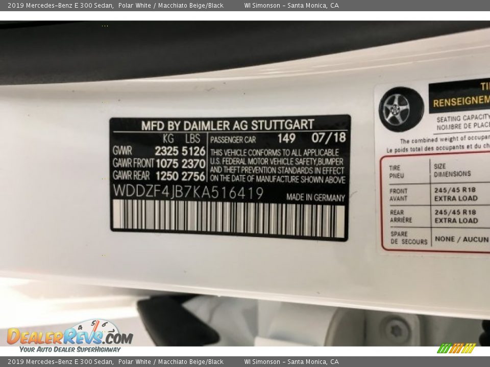 2019 Mercedes-Benz E 300 Sedan Polar White / Macchiato Beige/Black Photo #11
