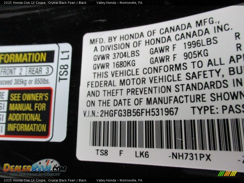 2015 Honda Civic LX Coupe Crystal Black Pearl / Black Photo #20