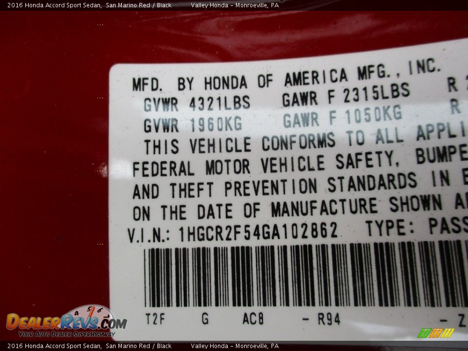 2016 Honda Accord Sport Sedan San Marino Red / Black Photo #19