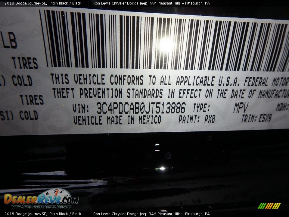 2018 Dodge Journey SE Pitch Black / Black Photo #14