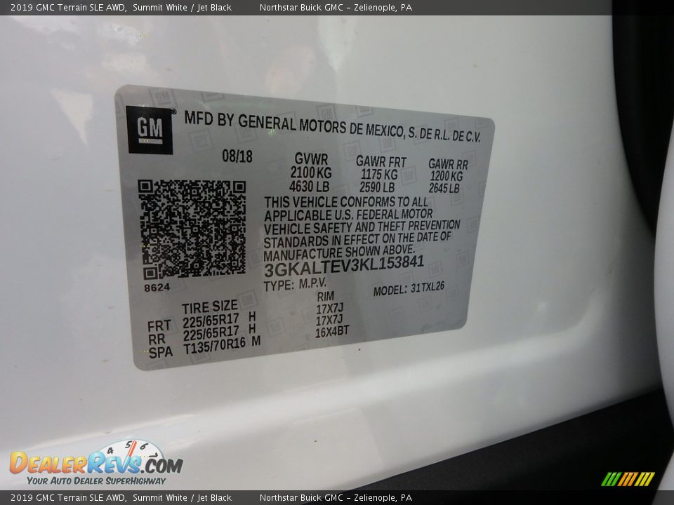 2019 GMC Terrain SLE AWD Summit White / Jet Black Photo #15