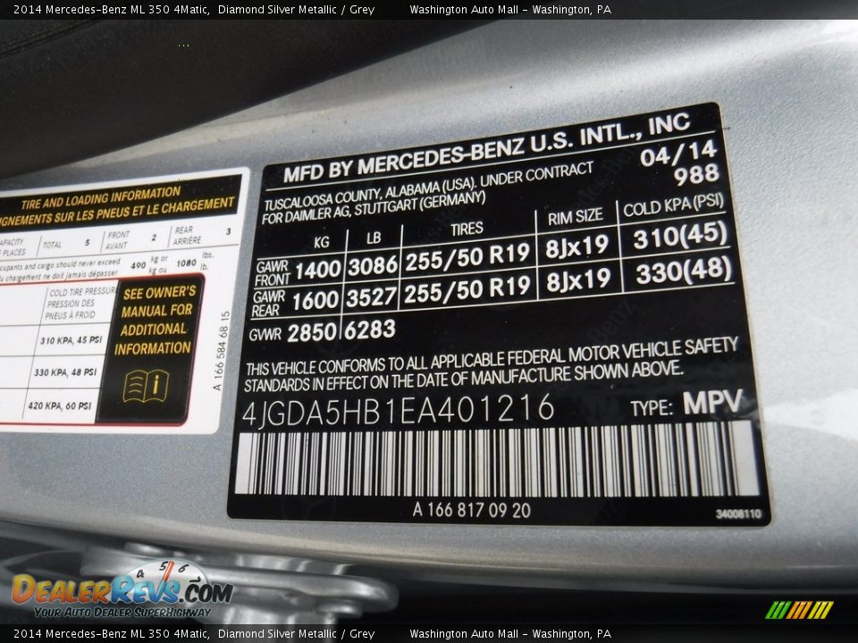 2014 Mercedes-Benz ML 350 4Matic Diamond Silver Metallic / Grey Photo #34