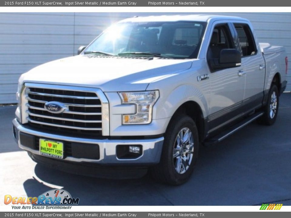 2015 Ford F150 XLT SuperCrew Ingot Silver Metallic / Medium Earth Gray Photo #3