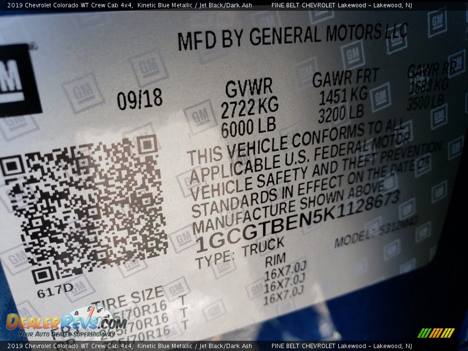 2019 Chevrolet Colorado WT Crew Cab 4x4 Kinetic Blue Metallic / Jet Black/Dark Ash Photo #9