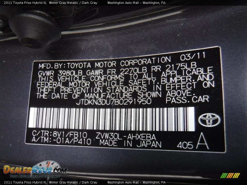 2011 Toyota Prius Hybrid III Winter Gray Metallic / Dark Gray Photo #24