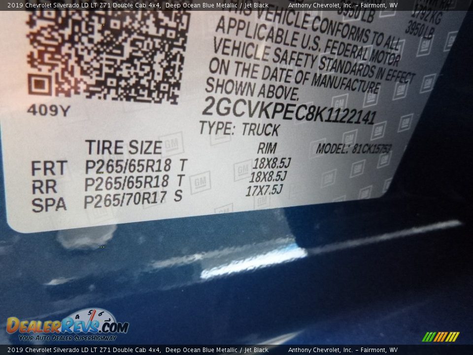 2019 Chevrolet Silverado LD LT Z71 Double Cab 4x4 Deep Ocean Blue Metallic / Jet Black Photo #14