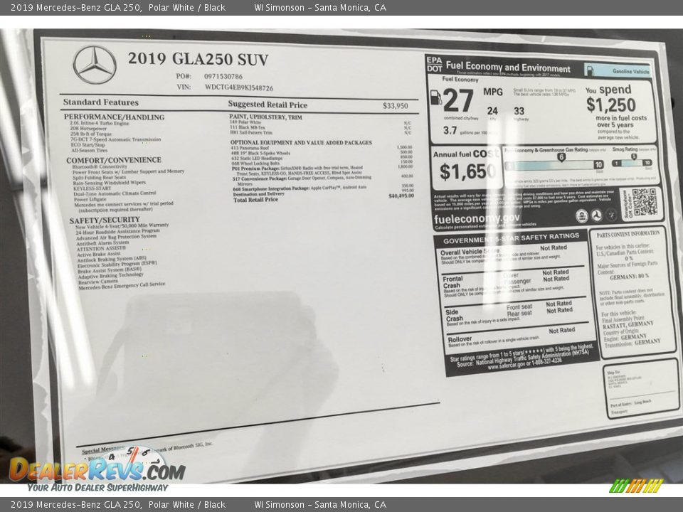 2019 Mercedes-Benz GLA 250 Polar White / Black Photo #10