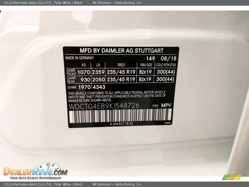 2019 Mercedes-Benz GLA 250 Polar White / Black Photo #11