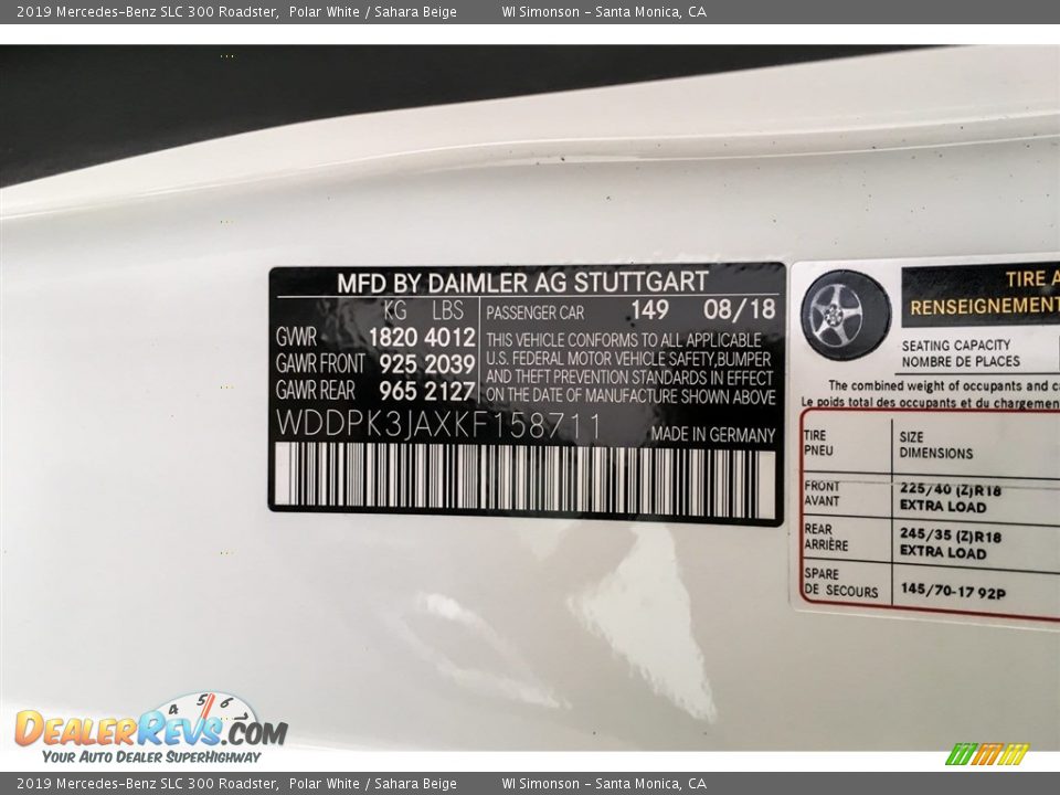 2019 Mercedes-Benz SLC 300 Roadster Polar White / Sahara Beige Photo #11