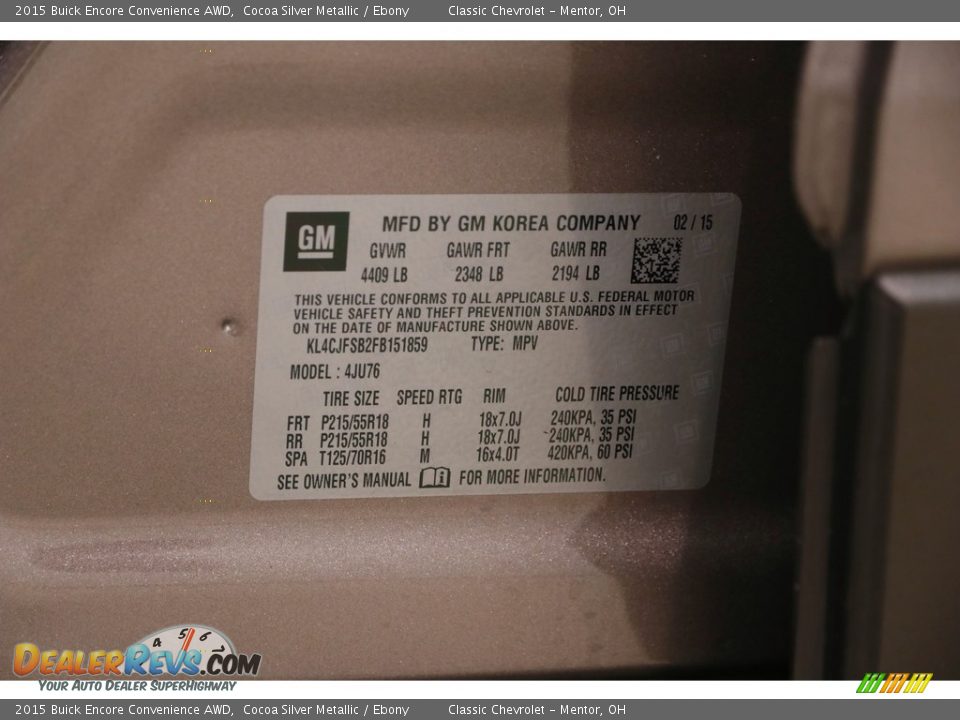 2015 Buick Encore Convenience AWD Cocoa Silver Metallic / Ebony Photo #20