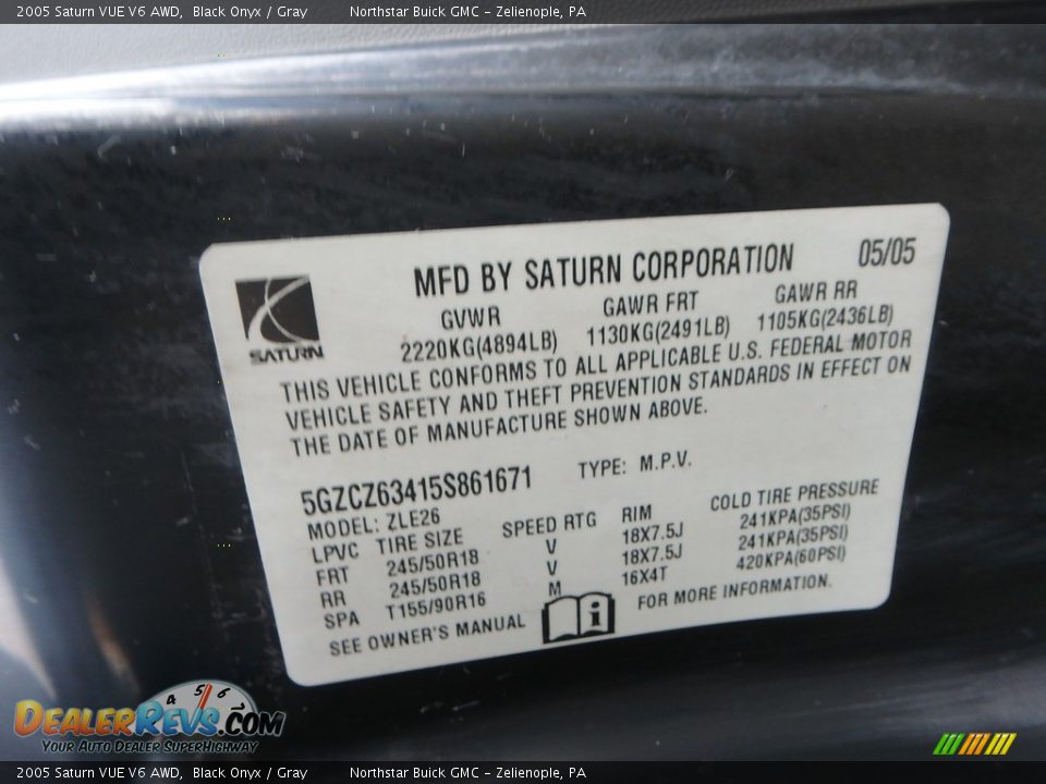 2005 Saturn VUE V6 AWD Black Onyx / Gray Photo #20