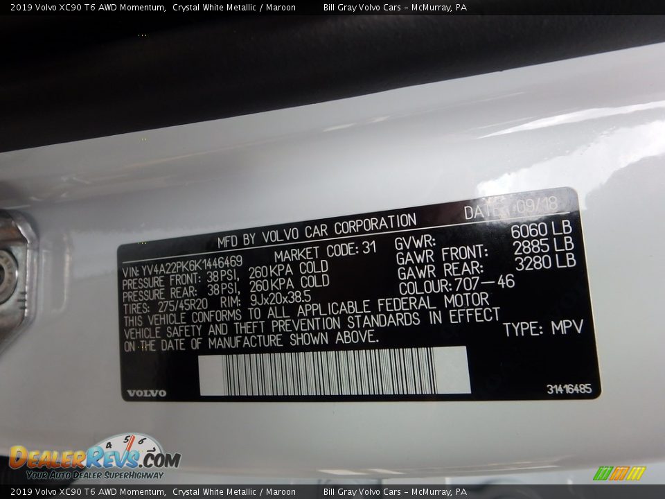 2019 Volvo XC90 T6 AWD Momentum Crystal White Metallic / Maroon Photo #12