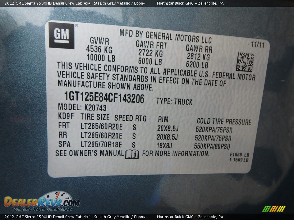 2012 GMC Sierra 2500HD Denali Crew Cab 4x4 Stealth Gray Metallic / Ebony Photo #18
