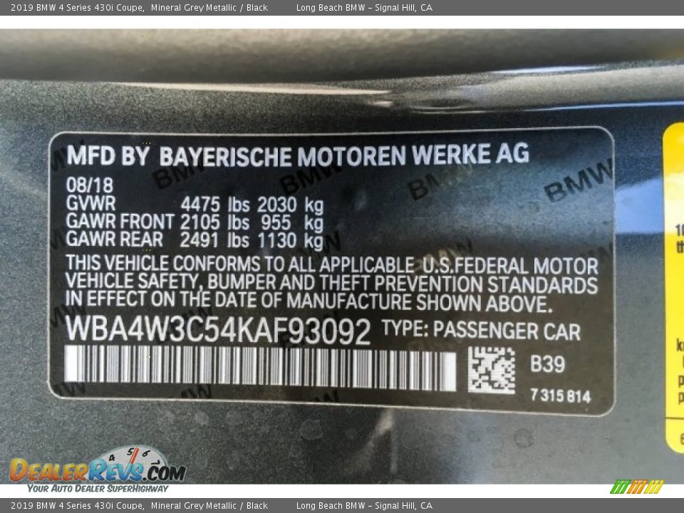 2019 BMW 4 Series 430i Coupe Mineral Grey Metallic / Black Photo #11