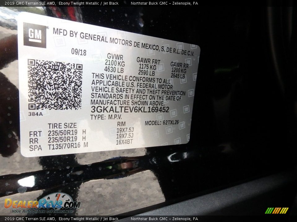 2019 GMC Terrain SLE AWD Ebony Twilight Metallic / Jet Black Photo #15