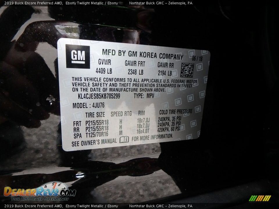 2019 Buick Encore Preferred AWD Ebony Twilight Metallic / Ebony Photo #15