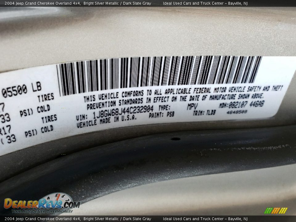2004 Jeep Grand Cherokee Overland 4x4 Bright Silver Metallic / Dark Slate Gray Photo #18