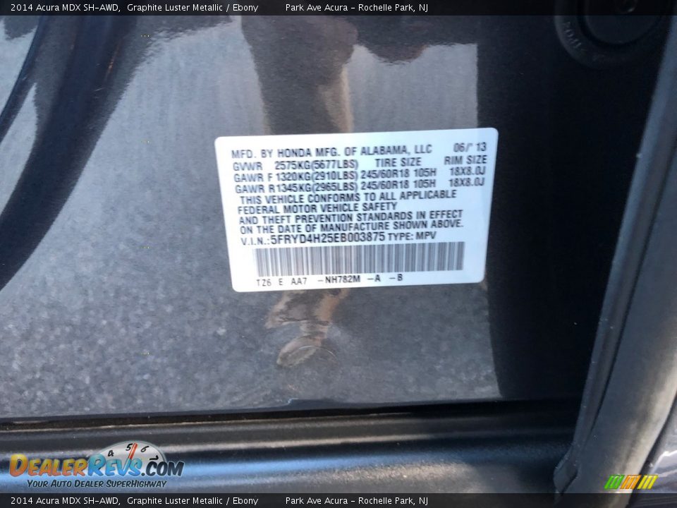 2014 Acura MDX SH-AWD Graphite Luster Metallic / Ebony Photo #27