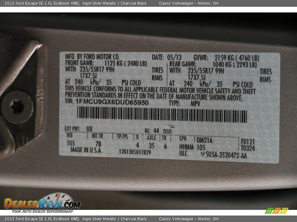 2013 Ford Escape SE 1.6L EcoBoost 4WD Ingot Silver Metallic / Charcoal Black Photo #21