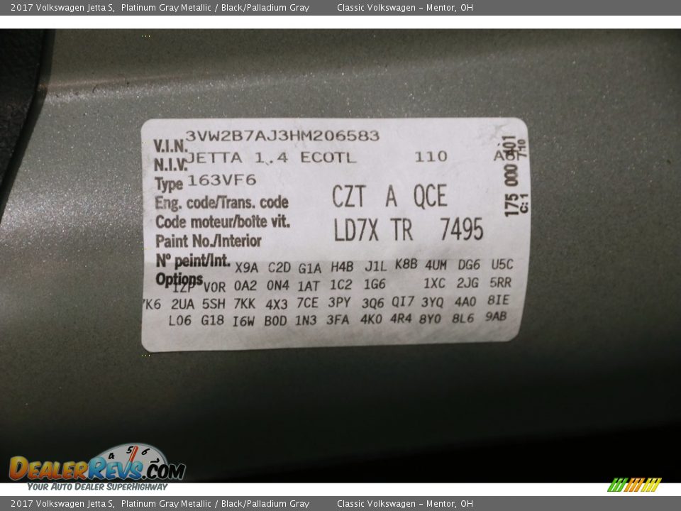 2017 Volkswagen Jetta S Platinum Gray Metallic / Black/Palladium Gray Photo #19