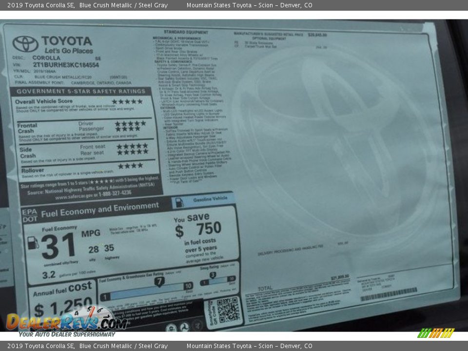 2019 Toyota Corolla SE Window Sticker Photo #36