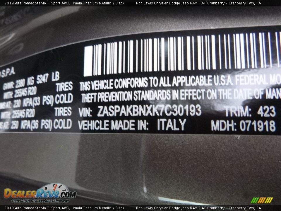 2019 Alfa Romeo Stelvio Ti Sport AWD Imola Titanium Metallic / Black Photo #21