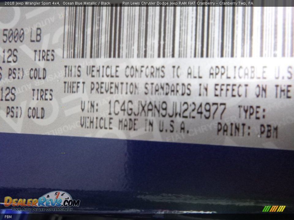 Jeep Color Code PBM Ocean Blue Metallic