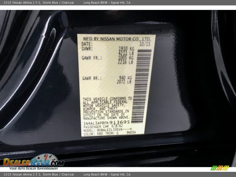 2015 Nissan Altima 2.5 S Storm Blue / Charcoal Photo #20