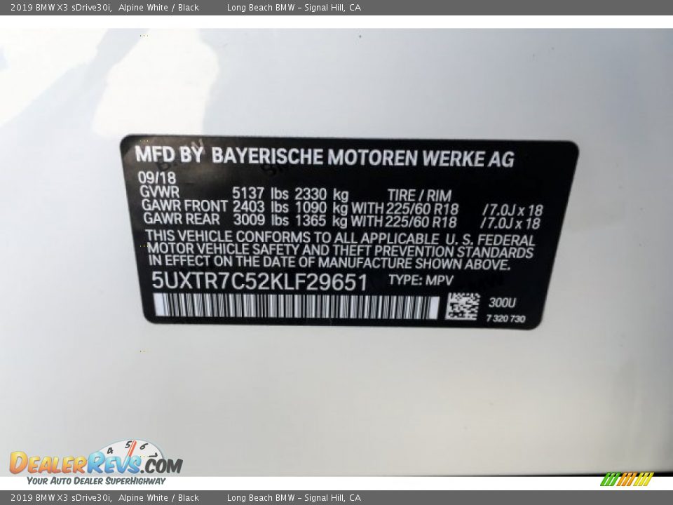 2019 BMW X3 sDrive30i Alpine White / Black Photo #11
