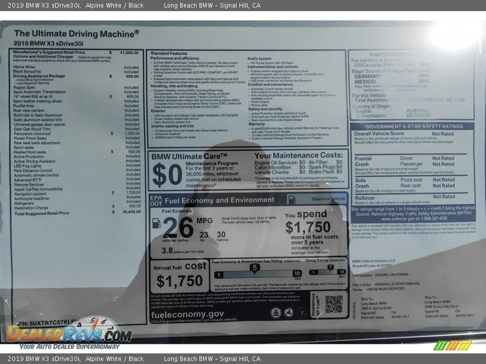 2019 BMW X3 sDrive30i Alpine White / Black Photo #10