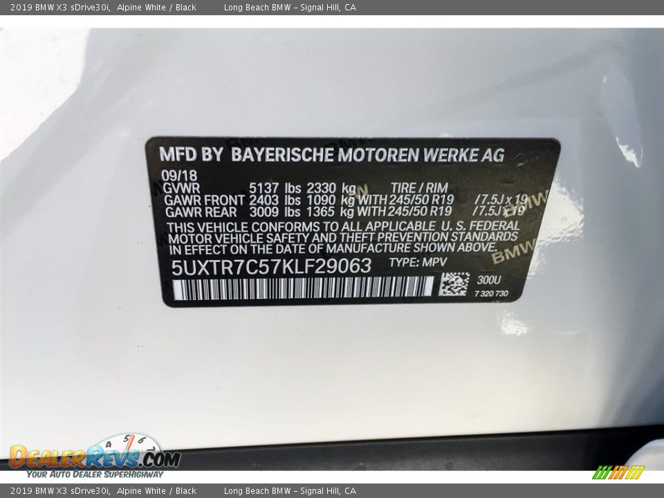 2019 BMW X3 sDrive30i Alpine White / Black Photo #11