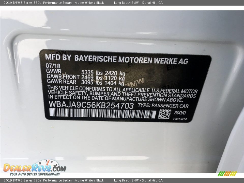 2019 BMW 5 Series 530e iPerformance Sedan Alpine White / Black Photo #11